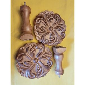 Resin Drapery Holdbacks Pair Medallion Carved Wood Finish Tan Gold 5.5" Diameter